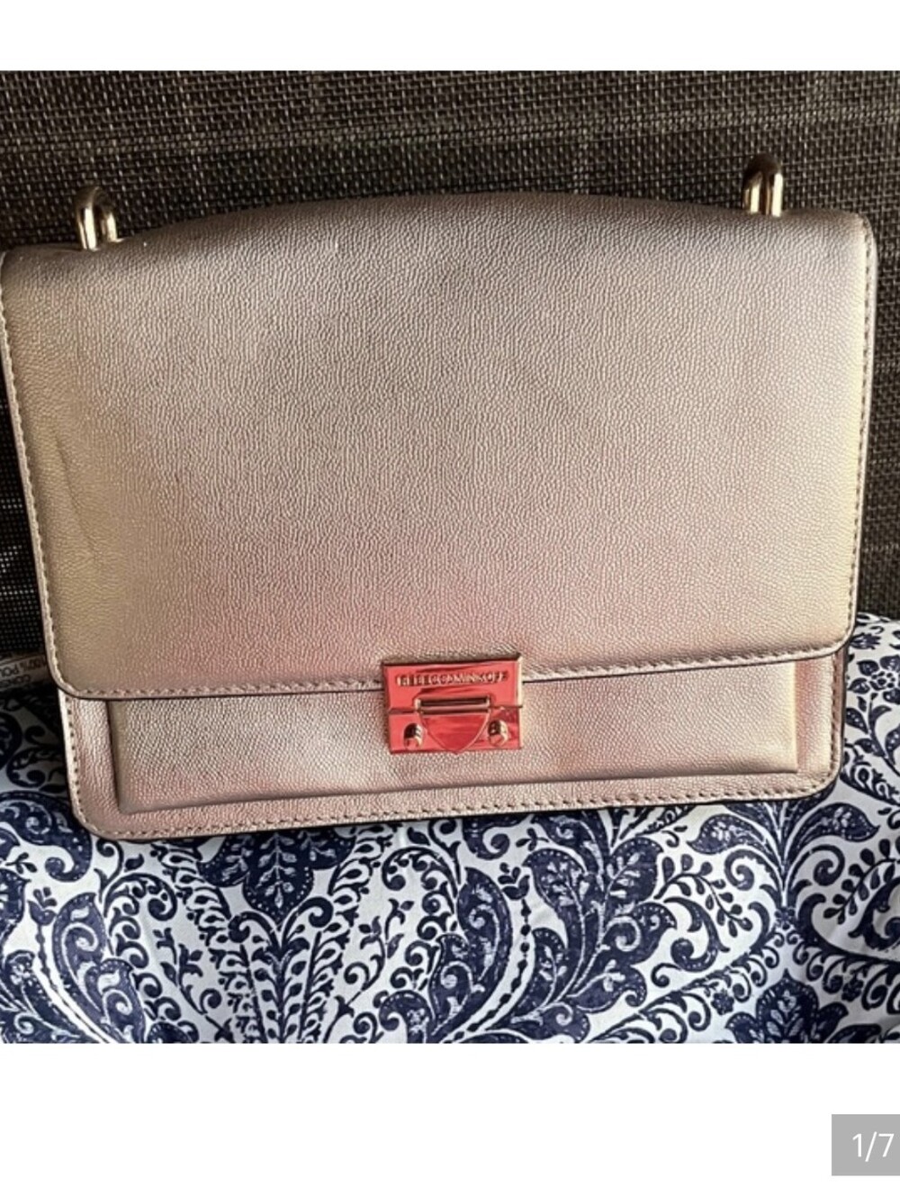 Metallic Rose Gold Crossbody Bag with Push-Lock Closure